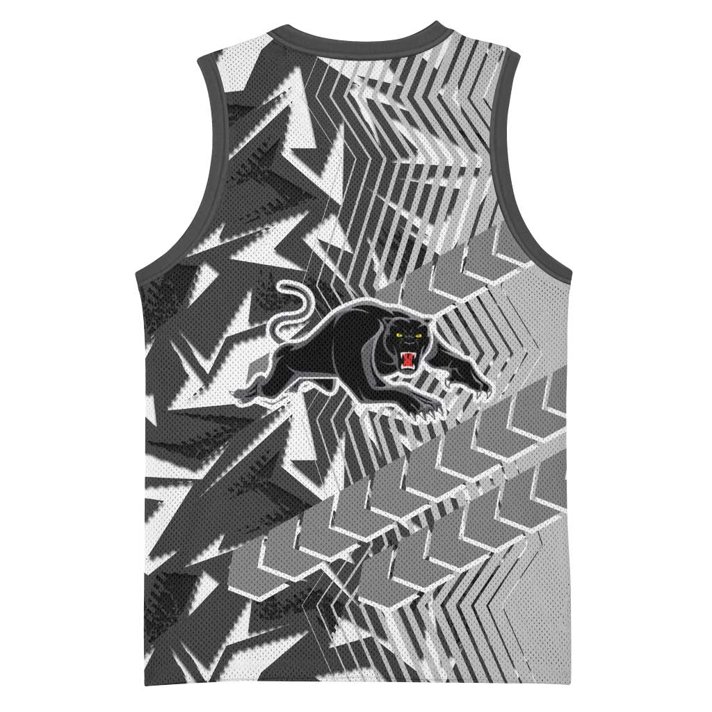 Penrith Panthers Rugby Basketball Jersey Fierce Mascot Geometric Tribal Art