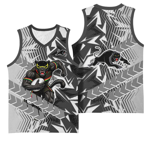Penrith Panthers Rugby Basketball Jersey Fierce Mascot Geometric Tribal Art