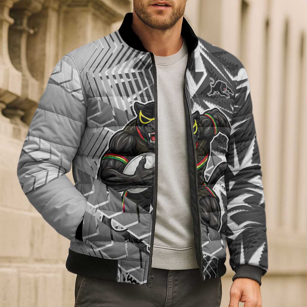 Penrith Panthers Rugby Bomber Puffer Jacket Fierce Mascot Geometric Tribal Art
