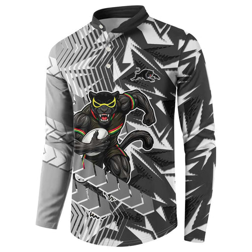 Penrith Panthers Rugby Button Sweatshirt Fierce Mascot Geometric Tribal Art