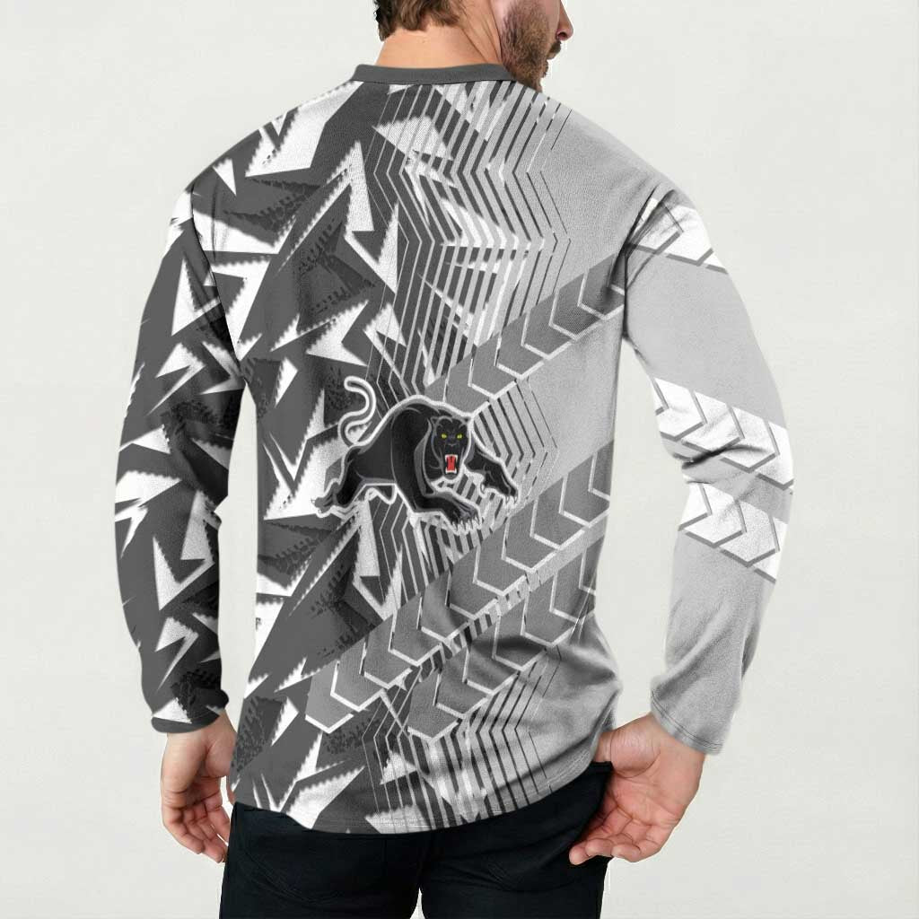 Penrith Panthers Rugby Button Sweatshirt Fierce Mascot Geometric Tribal Art