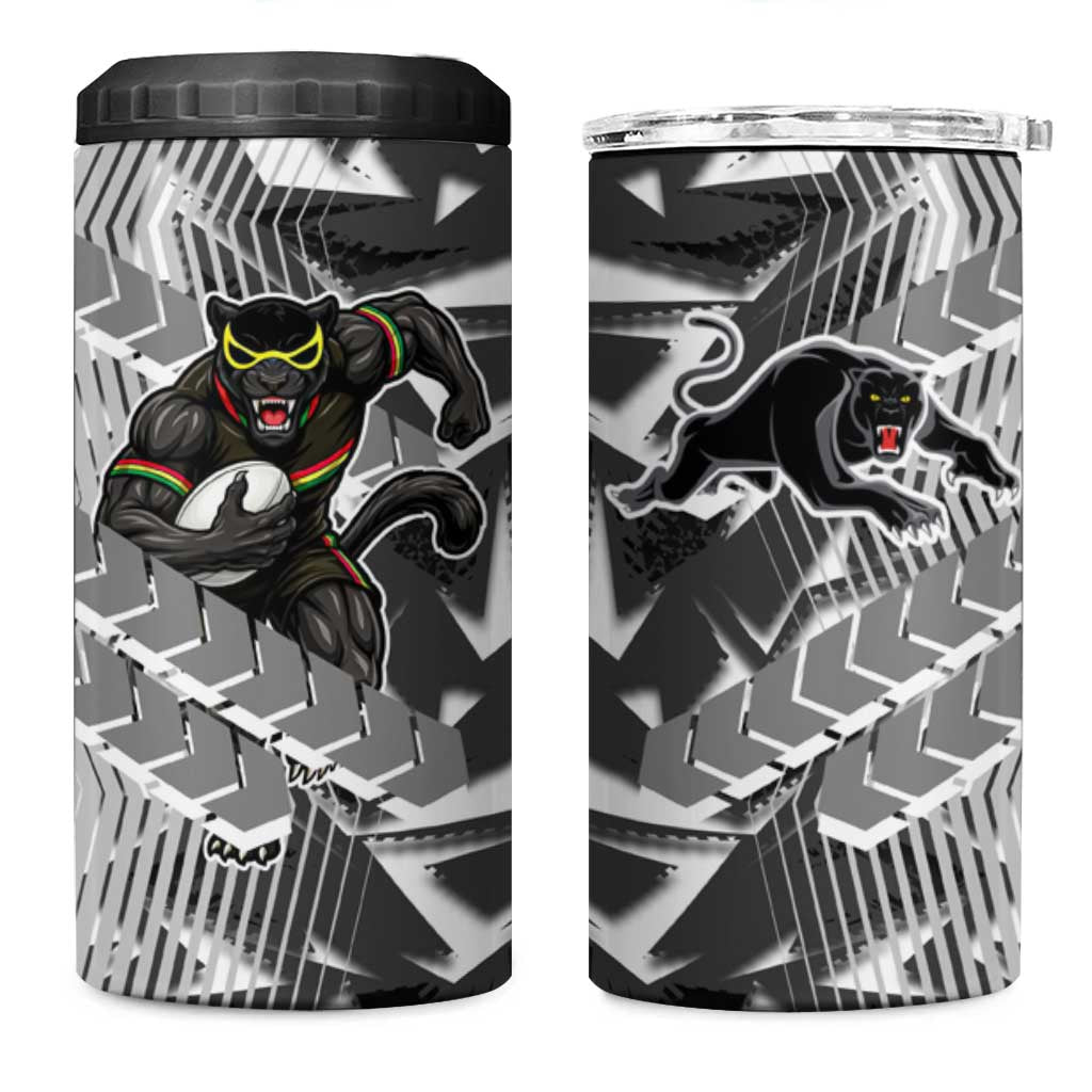 Penrith Panthers Rugby 4 in 1 Can Cooler Tumbler Fierce Mascot Geometric Tribal Art