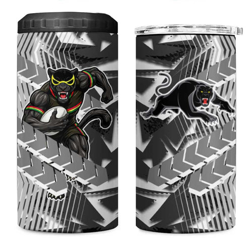 Penrith Panthers Rugby 4 in 1 Can Cooler Tumbler Fierce Mascot Geometric Tribal Art