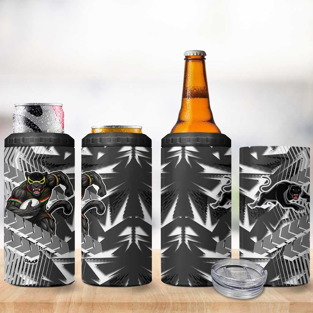 Penrith Panthers Rugby 4 in 1 Can Cooler Tumbler Fierce Mascot Geometric Tribal Art
