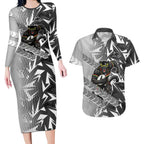 Penrith Panthers Rugby Couples Matching Long Sleeve Bodycon Dress and Hawaiian Shirt Fierce Mascot Geometric Tribal Art