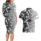 Penrith Panthers Rugby Couples Matching Long Sleeve Bodycon Dress and Hawaiian Shirt Fierce Mascot Geometric Tribal Art