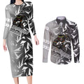 Penrith Panthers Rugby Couples Matching Long Sleeve Bodycon Dress and Long Sleeve Button Shirt Fierce Mascot Geometric Tribal Art