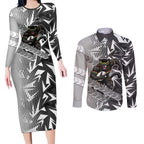 Penrith Panthers Rugby Couples Matching Long Sleeve Bodycon Dress and Long Sleeve Button Shirt Fierce Mascot Geometric Tribal Art