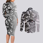 Penrith Panthers Rugby Couples Matching Long Sleeve Bodycon Dress and Long Sleeve Button Shirt Fierce Mascot Geometric Tribal Art
