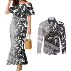 Penrith Panthers Rugby Couples Matching Mermaid Dress and Long Sleeve Button Shirt Fierce Mascot Geometric Tribal Art