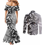 Penrith Panthers Rugby Couples Matching Mermaid Dress and Long Sleeve Button Shirt Fierce Mascot Geometric Tribal Art