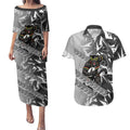 Penrith Panthers Rugby Couples Matching Puletasi and Hawaiian Shirt Fierce Mascot Geometric Tribal Art