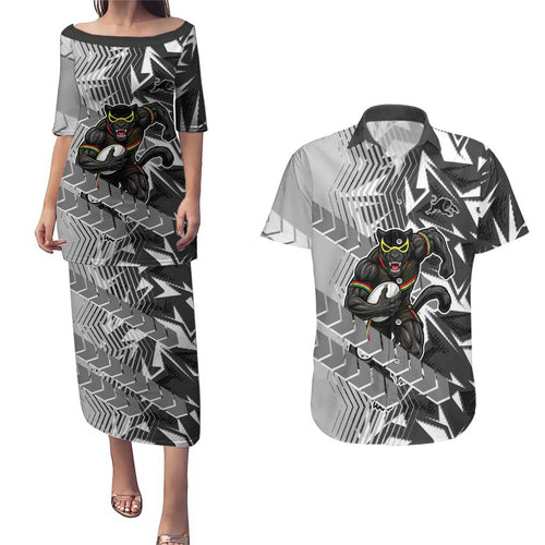 Penrith Panthers Rugby Couples Matching Puletasi and Hawaiian Shirt Fierce Mascot Geometric Tribal Art
