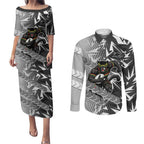 Penrith Panthers Rugby Couples Matching Puletasi and Long Sleeve Button Shirt Fierce Mascot Geometric Tribal Art