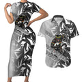 Penrith Panthers Rugby Couples Matching Short Sleeve Bodycon Dress and Hawaiian Shirt Fierce Mascot Geometric Tribal Art