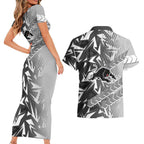 Penrith Panthers Rugby Couples Matching Short Sleeve Bodycon Dress and Hawaiian Shirt Fierce Mascot Geometric Tribal Art