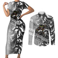 Penrith Panthers Rugby Couples Matching Short Sleeve Bodycon Dress and Long Sleeve Button Shirt Fierce Mascot Geometric Tribal Art