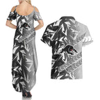 Penrith Panthers Rugby Couples Matching Summer Maxi Dress and Hawaiian Shirt Fierce Mascot Geometric Tribal Art