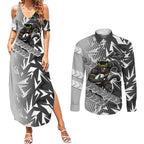 Penrith Panthers Rugby Couples Matching Summer Maxi Dress and Long Sleeve Button Shirt Fierce Mascot Geometric Tribal Art