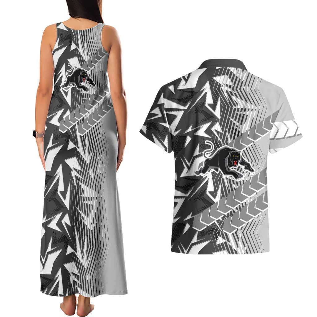 Penrith Panthers Rugby Couples Matching Tank Maxi Dress and Hawaiian Shirt Fierce Mascot Geometric Tribal Art