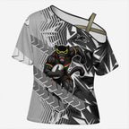 Penrith Panthers Rugby Cross Shoulder Shirt Fierce Mascot Geometric Tribal Art
