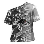 Penrith Panthers Rugby Cross Shoulder Shirt Fierce Mascot Geometric Tribal Art