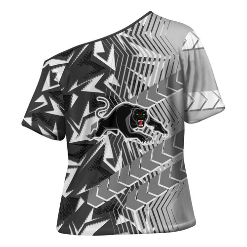 Penrith Panthers Rugby Cross Shoulder Shirt Fierce Mascot Geometric Tribal Art