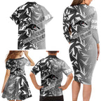 Penrith Panthers Rugby Family Matching Long Sleeve Bodycon Dress and Hawaiian Shirt Fierce Mascot Geometric Tribal Art