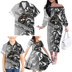 Penrith Panthers Rugby Family Matching Off The Shoulder Long Sleeve Dress and Hawaiian Shirt Fierce Mascot Geometric Tribal Art