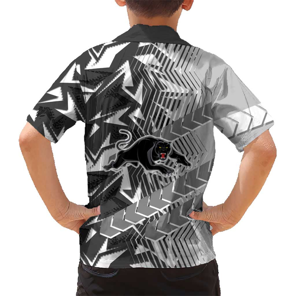 Penrith Panthers Rugby Family Matching Off The Shoulder Long Sleeve Dress and Hawaiian Shirt Fierce Mascot Geometric Tribal Art
