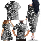 Penrith Panthers Rugby Family Matching Off The Shoulder Long Sleeve Dress and Hawaiian Shirt Fierce Mascot Geometric Tribal Art