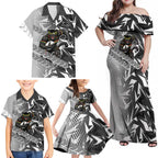 Penrith Panthers Rugby Family Matching Off Shoulder Maxi Dress and Hawaiian Shirt Fierce Mascot Geometric Tribal Art