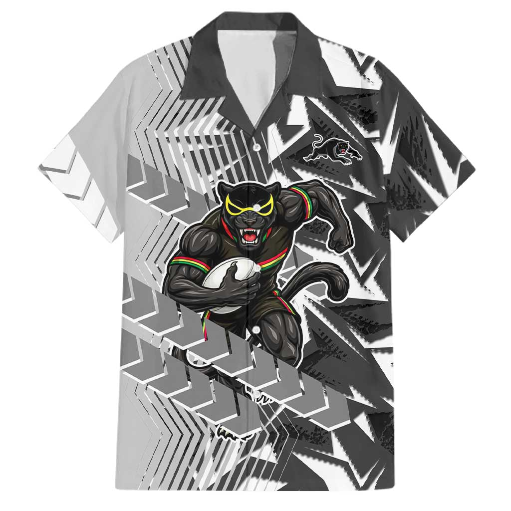Penrith Panthers Rugby Family Matching Off Shoulder Maxi Dress and Hawaiian Shirt Fierce Mascot Geometric Tribal Art