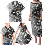 Penrith Panthers Rugby Family Matching Puletasi and Hawaiian Shirt Fierce Mascot Geometric Tribal Art