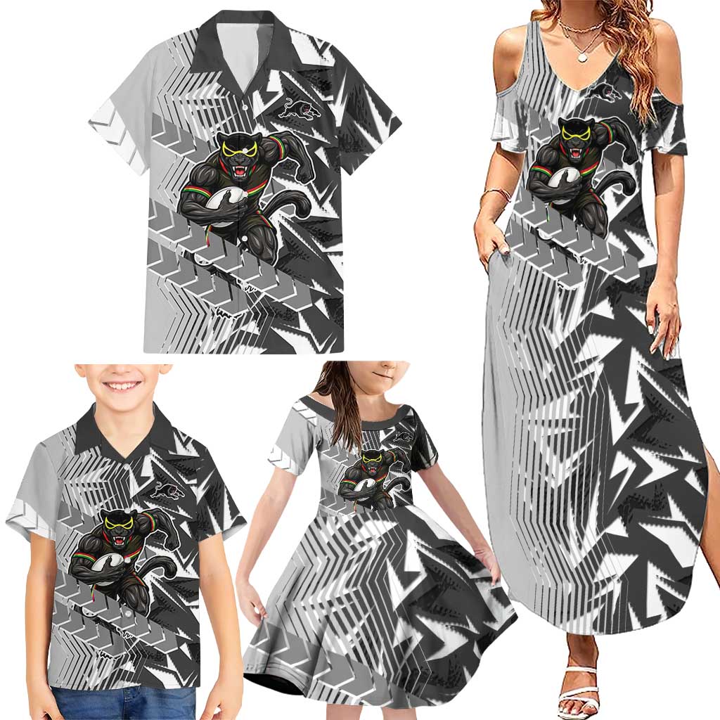 Penrith Panthers Rugby Family Matching Summer Maxi Dress and Hawaiian Shirt Fierce Mascot Geometric Tribal Art