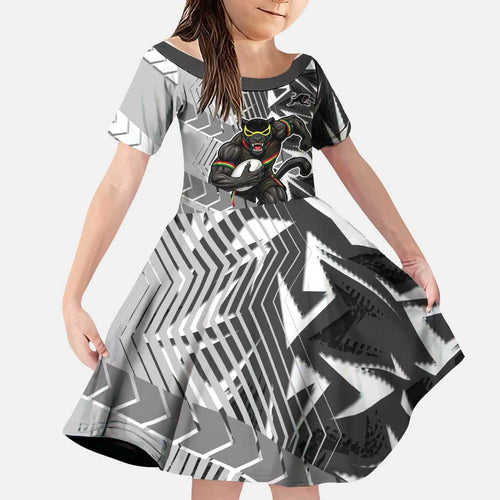 Penrith Panthers Rugby Family Matching Summer Maxi Dress and Hawaiian Shirt Fierce Mascot Geometric Tribal Art