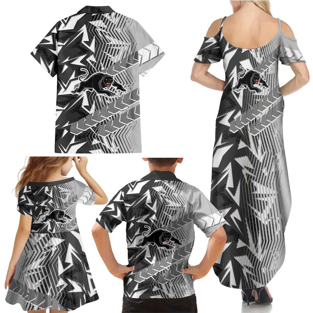 Penrith Panthers Rugby Family Matching Summer Maxi Dress and Hawaiian Shirt Fierce Mascot Geometric Tribal Art