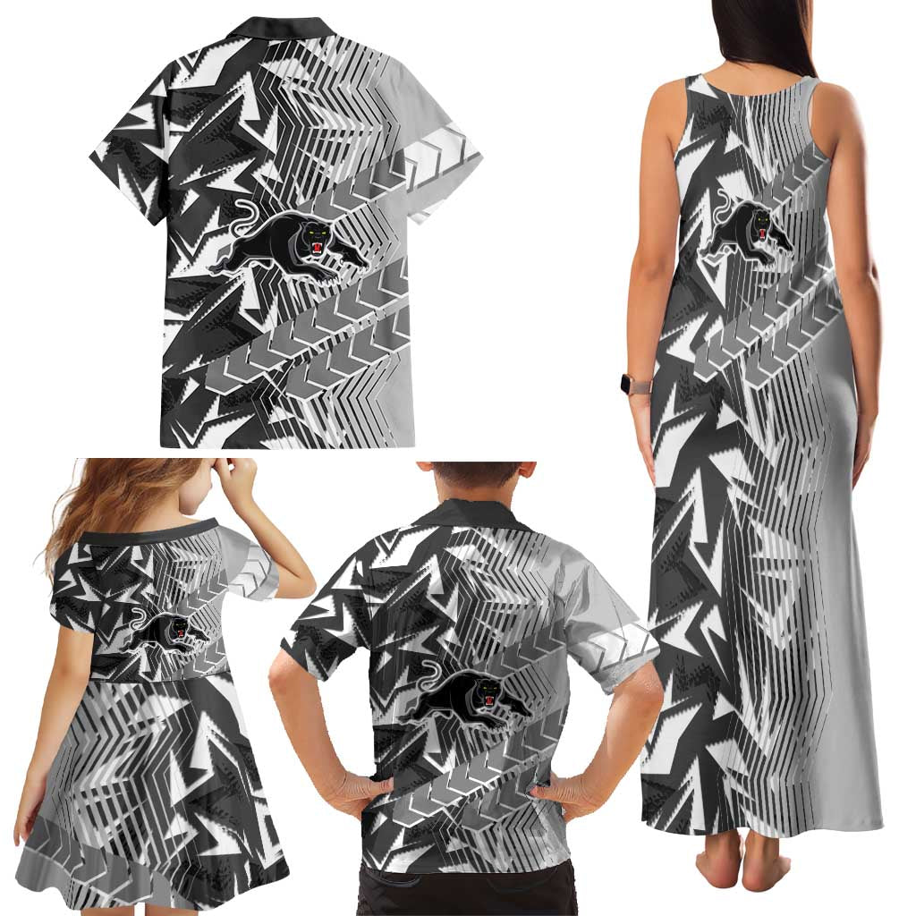 Penrith Panthers Rugby Family Matching Tank Maxi Dress and Hawaiian Shirt Fierce Mascot Geometric Tribal Art