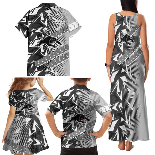 Penrith Panthers Rugby Family Matching Tank Maxi Dress and Hawaiian Shirt Fierce Mascot Geometric Tribal Art