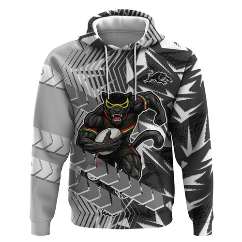 Penrith Panthers Rugby Hoodie Fierce Mascot Geometric Tribal Art