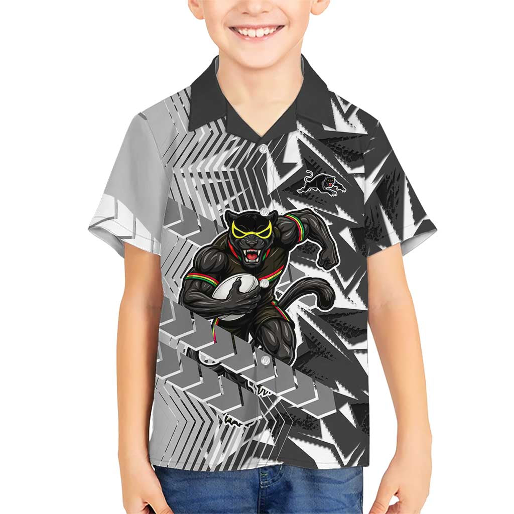 Penrith Panthers Rugby Kid Hawaiian Shirt Fierce Mascot Geometric Tribal Art