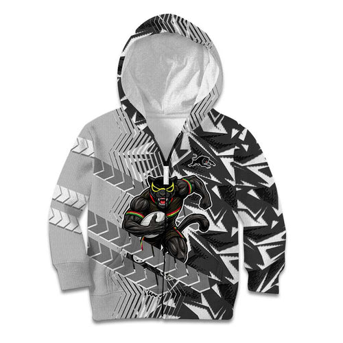 Penrith Panthers Rugby Kid Hoodie Fierce Mascot Geometric Tribal Art