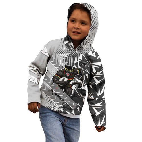 Penrith Panthers Rugby Kid Hoodie Fierce Mascot Geometric Tribal Art