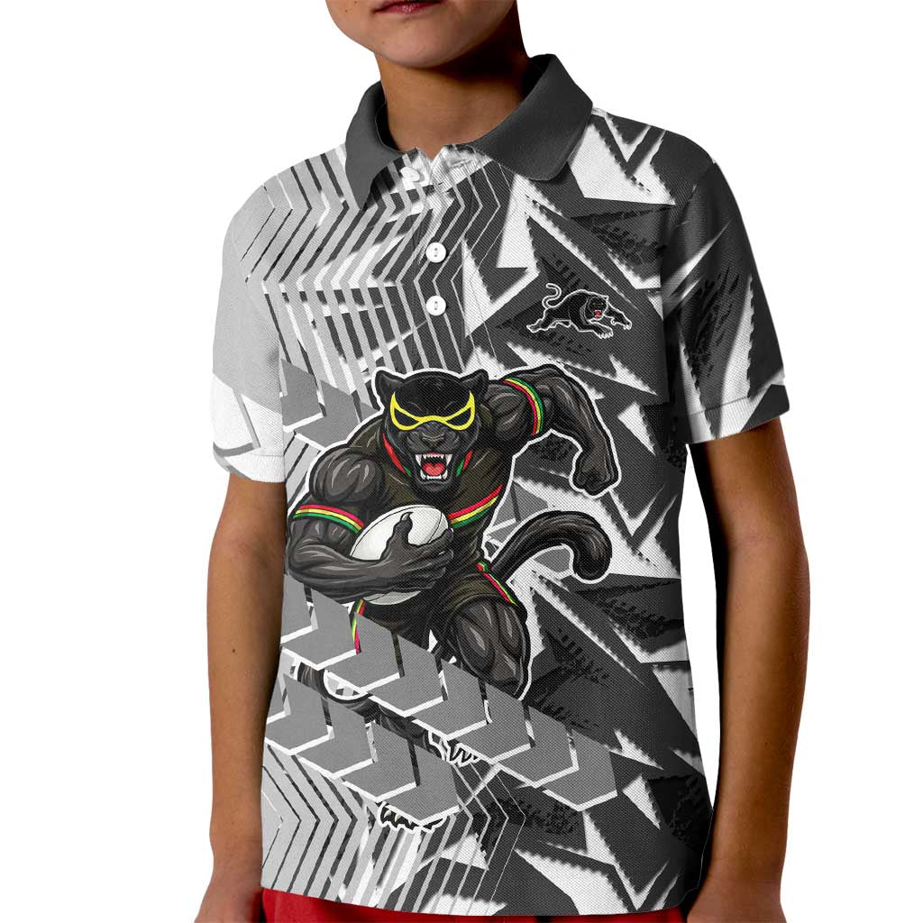Penrith Panthers Rugby Kid Polo Shirt Fierce Mascot Geometric Tribal Art