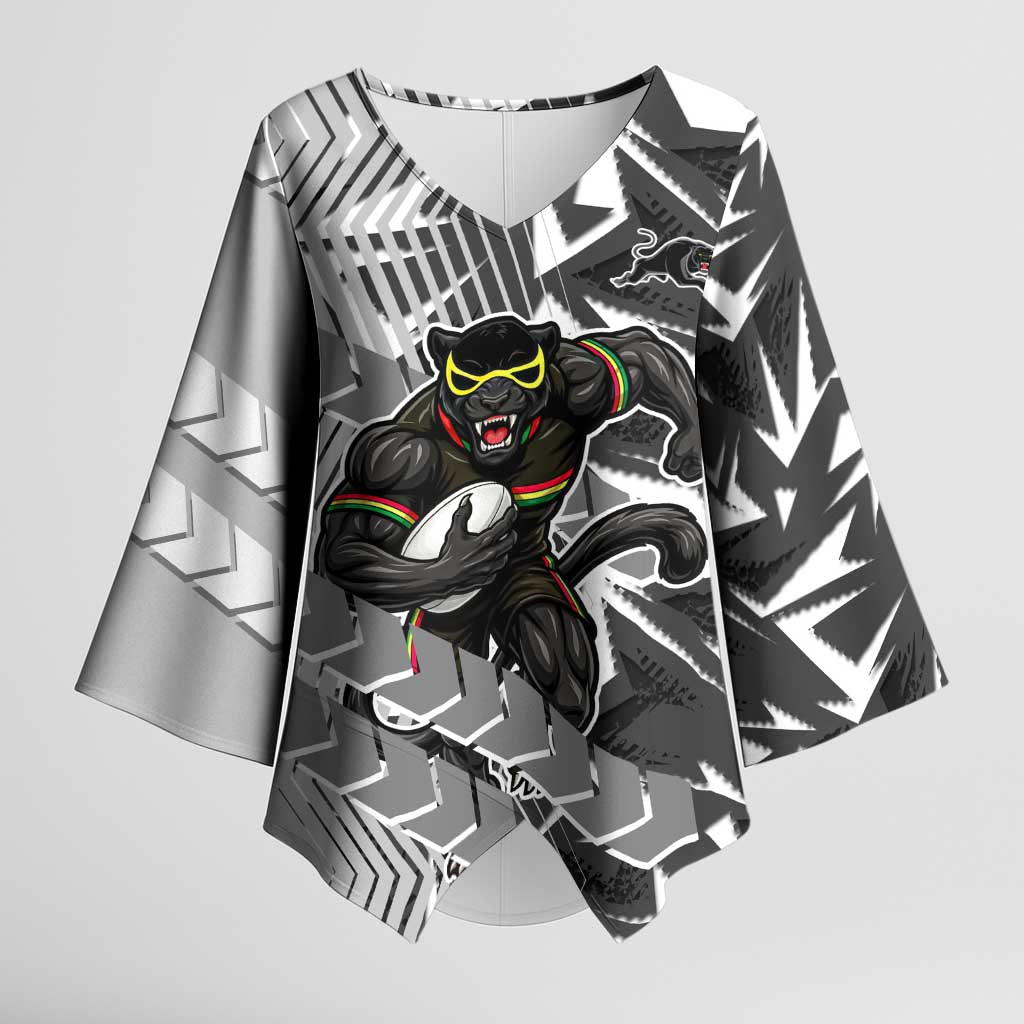 Penrith Panthers Rugby Kimono Sleeve Blouse Fierce Mascot Geometric Tribal Art