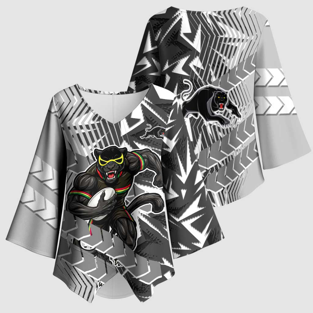 Penrith Panthers Rugby Kimono Sleeve Blouse Fierce Mascot Geometric Tribal Art