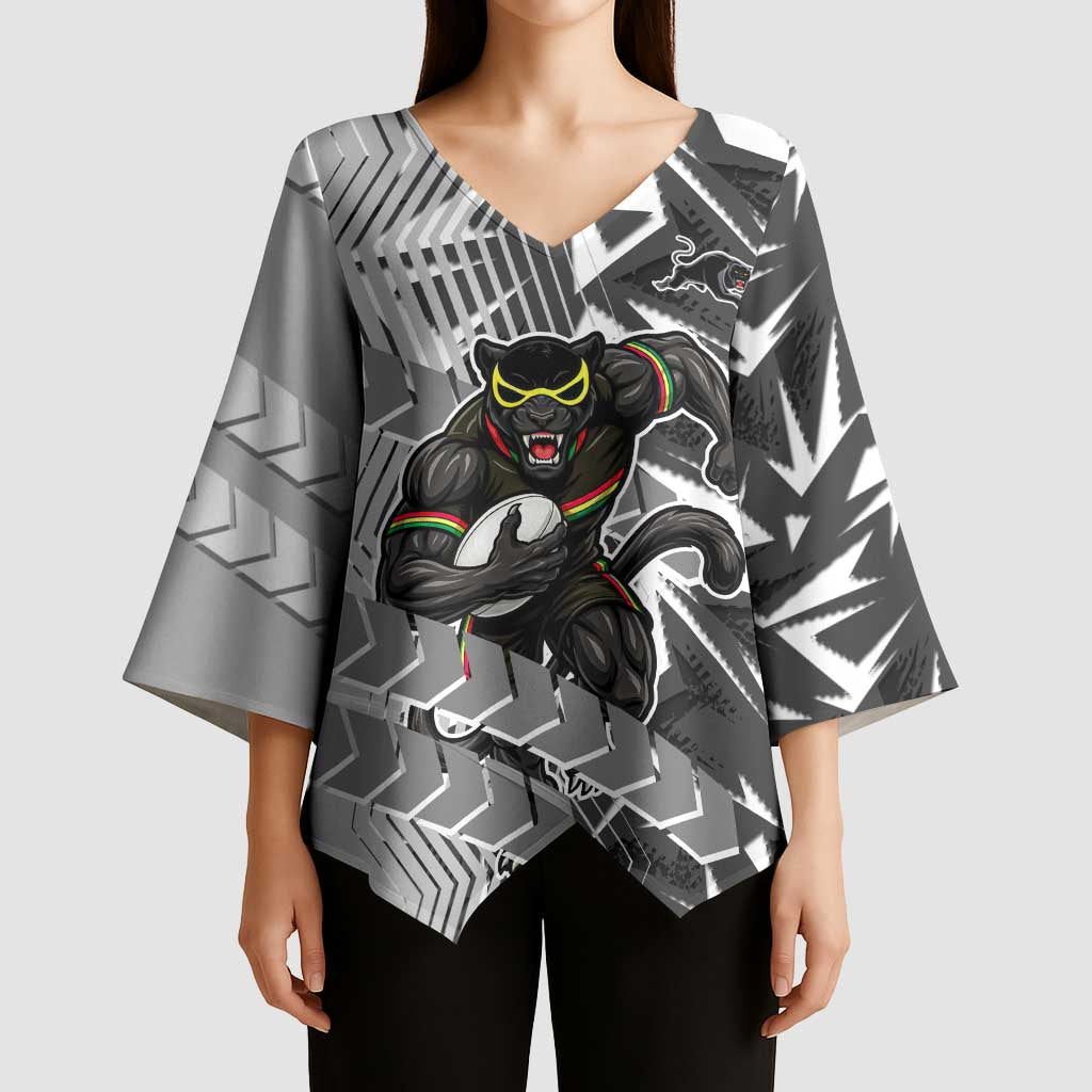 Penrith Panthers Rugby Kimono Sleeve Blouse Fierce Mascot Geometric Tribal Art