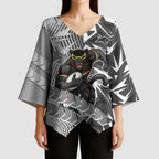 Penrith Panthers Rugby Kimono Sleeve Blouse Fierce Mascot Geometric Tribal Art