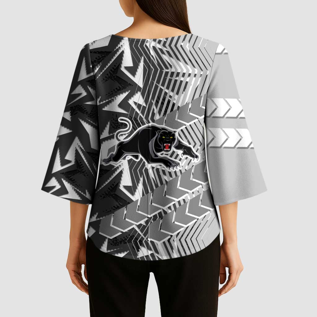 Penrith Panthers Rugby Kimono Sleeve Blouse Fierce Mascot Geometric Tribal Art