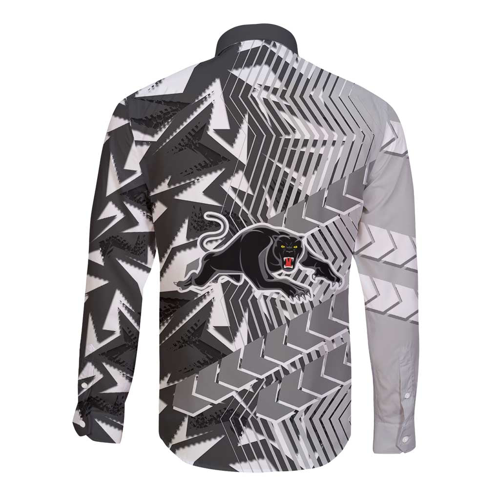 Penrith Panthers Rugby Long Sleeve Button Shirt Fierce Mascot Geometric Tribal Art